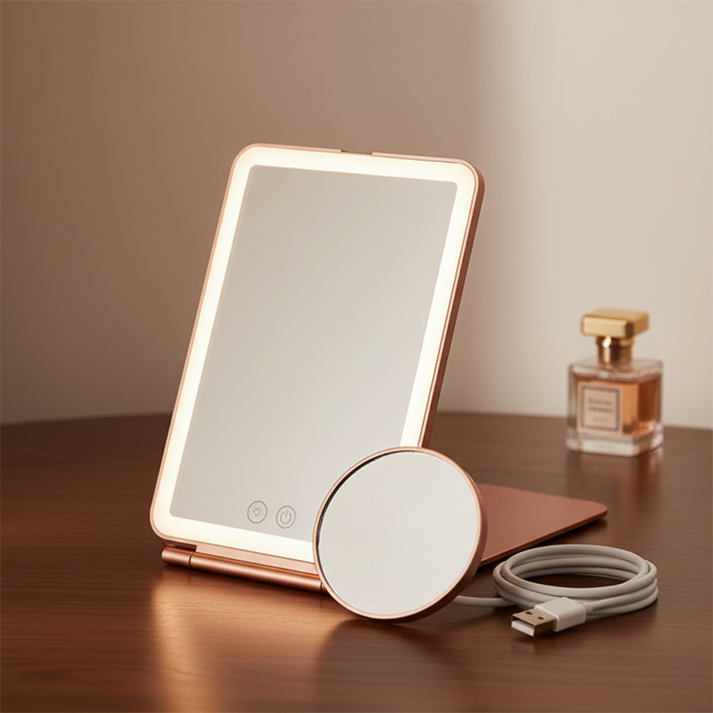 Espejo LED rosa dorado lifestyle