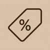 Icono grande de descuento sobre fondo beige D8C7B5