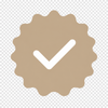 Sello beige con tick blanco, solicitado con fondo transparente